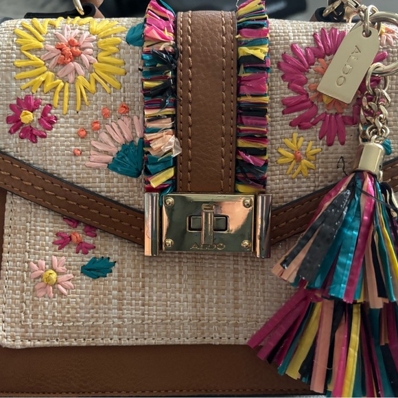 Floral Embroidered Brown Aldo Handbag - Picture 2 of 6